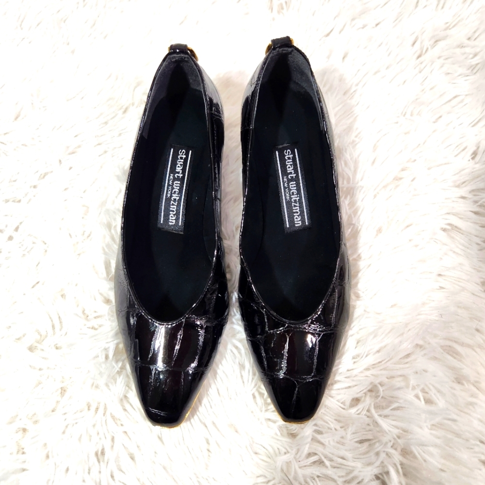 Stuart Weitzman vintage croc embossed patent heels sz 5.5